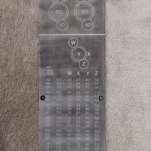Harrison M250 Screw cutting chart plate.